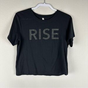 Athleta Black Rise Cropped Short Sleeve Athletic Athleisure Tee Shirt Medium